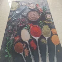 قالیچه. آشپزخانه طرح. ادویه. و سبزیجات سه بعدی