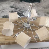 لوستر ۶شعله متحرک استیل براق و شید کرم طلایی|لوستر و چراغ آویز|چهارباغ, |دیوار