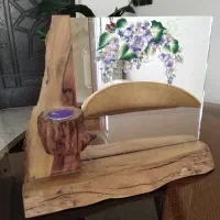 آینه رومیزی نقش دار با قاب زیبای چوبی با جاشمعی