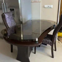 میز ناهار خوری شیشه و چوب
