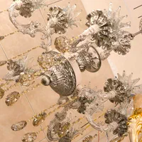 لوستر دوگل بزرگ نقره ای کرم 5 شاخه 10 لامپه جدید