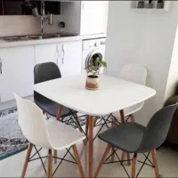 صندلی ایفلی پایه چوب/ پارچه ای/ و میز غذا خوری