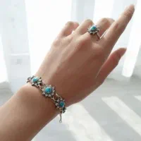 دستبند و انگشتر نقره ۱۰ گرم فیروزه نیشابور اصلی