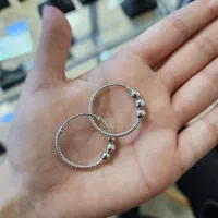 گوشواره حلقه ای گوی دار نقره اصل