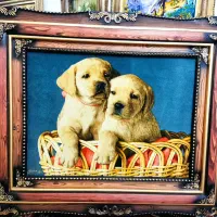 تابلو فرش دو سگ چله ابریشم برجسته