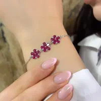 دستبند جواهر تمام نقره مدل شکوفه سرخابی