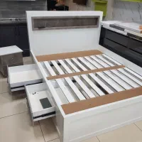 تختخواب دونفره تمامmdf پاکچوب با ۴ کشو با عسلی|تخت و سرویس خواب|مشکیندشت, |دیوار
