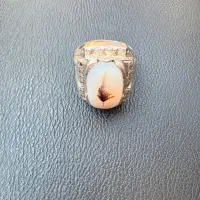 انگشتر نقره عیق تک درخت ۲لایه مخراج زمرد