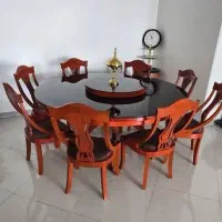 میز  گرد هشت نفره برند با میز گردان  و شیشه دودی
