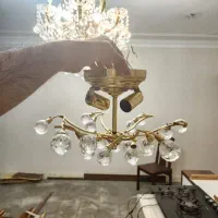 لوستر آب طلا بزرگ و۴تاکوچیک سقفی با ی کوچیک اویز