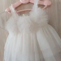 لباس عروس مجلسی  بهمراه تل بچه قد ۴۲سانت ازسرشانه