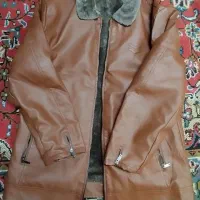 کاپشن قهوه ای خز دار چرم