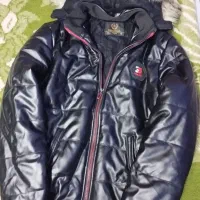 کاپشن چرمی کلاه دار سایز 46-3xl