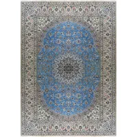 فرش دستبافت ۹ متری نایین اصل ۶لا گل ابریشم آبی