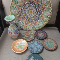 میوه خوری وجای گلدان و زیر استکانی مینا کاری شده