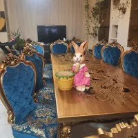 میز و صندلی ناهارخوری ۱۲ نفره ست آبی طلایی