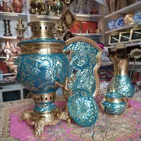 سماوربرنجی ذغالی قلم تراش فیروزه ای ومشکی نانوضخیم|سماور، چای‌ساز، قهوه‌ساز|مشهد, چهارباغ|دیوار