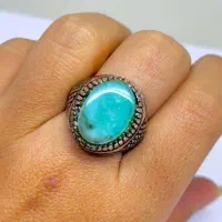 انگشتر عقیق فیروزه ای سلطنتی قواره دار