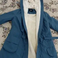 کاپشن آبی رنگ خز دار  درحدنو زنانه سایز 40