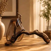 گلدان چوب و شیشه/ گلدان تلفیقی/ دکوری / کادویی