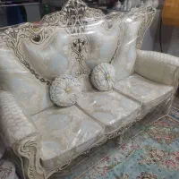 یک دست مبل ۷ نفره استیل رنگ سفید صدفی همراه کاور