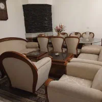 مبلمان مُعرّق ۷نفره و میز نهارخوری مُعرّق ۸نفره