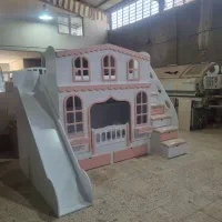 تخت دو طبقه سرسره دار سایز نوجوان مدل کلبه لمسه ای|تخت و سرویس خواب|مشهد, خلق آباد سفلی|دیوار