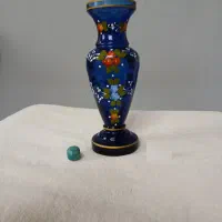 گلدان لاجوردی  نقاشی شده در کوره