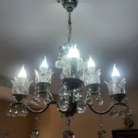 لوستر کریستالی بدنه استیل ۴شاخه|لوستر و چراغ آویز|پردیس, |دیوار