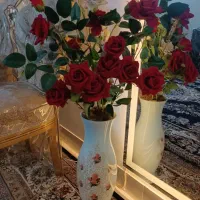 گلدان و گل رز سفید و قرمز