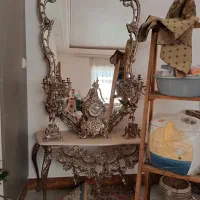 آینه و شمعدان و ساعت دیواری برنز