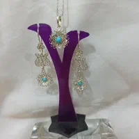 نیم ست نقره نگین فیروزه نیشابوری کد ۶۱۰