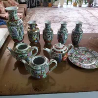 مجموعه‌ظروف‌چینی‌عتیقه‌(رز کانتون)دست‌ساز کلکسیونی