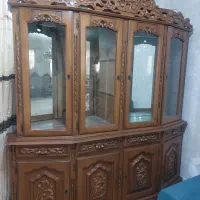 بوفه ویترین چوبی دو طبقه آیینه دار