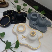 سنگ مصنوعی سینی دفرمه وگلدان مرکشی وجای شمعی|صنایع دستی و سایر لوازم تزئینی|قم, پردیسان|دیوار