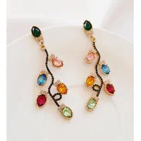 گوشواره آویز بلند نگینی چند رنگ