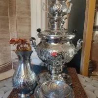 فروش سماورگازی به همراه ست استیل پارچ وسینی وکاسه.