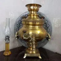 سماور زغالی سینی مسی دیوارکوب مجمع عتیقه