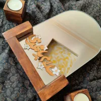 آینه رومیزی با جاشمع چوبی