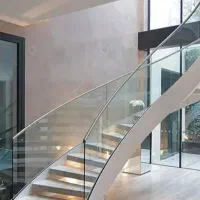 نرده استیل ، نرده شیشه ای ، پله گرد ، پله معلق