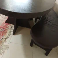 میز نهارخوری بیضی چوبی با نیمکت رنگ قهوه ای سوخته|میز و صندلی غذاخوری|تبریز, |دیوار