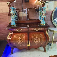 آینه و کنسول دو درب خمره‌ای معرق براق چوبی