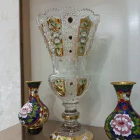 کریستال چک میناکاری عتیقه گلدان طلاکوب