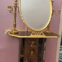 آیینه شمعدان برنجی با روکش طلایی به همراه میز