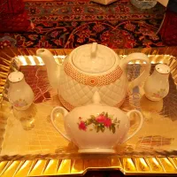 قندان قوری نمکدون گل سرخی قدیمی