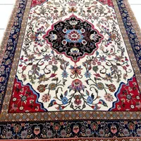 فرش ۶ متری کرم طلایی کف ابریشم طرح قشقایی
