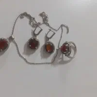 نیم ست نقره با سنگ عقیق یمن و شرف الشمس یمنی