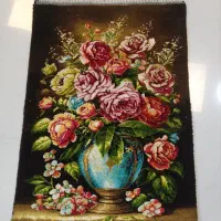 تابلو فرش دستبافت گل و گلدان. کادویی. گل ابریشم|تابلو فرش|تهران, پونک|دیوار