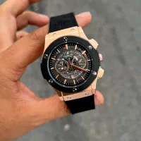 ساعت مردانه هابلوت کاسیو بند چرم و رابر تقویم دار