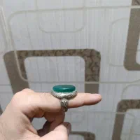 انگشتر. نقره مردانه عقیق سبز درشت